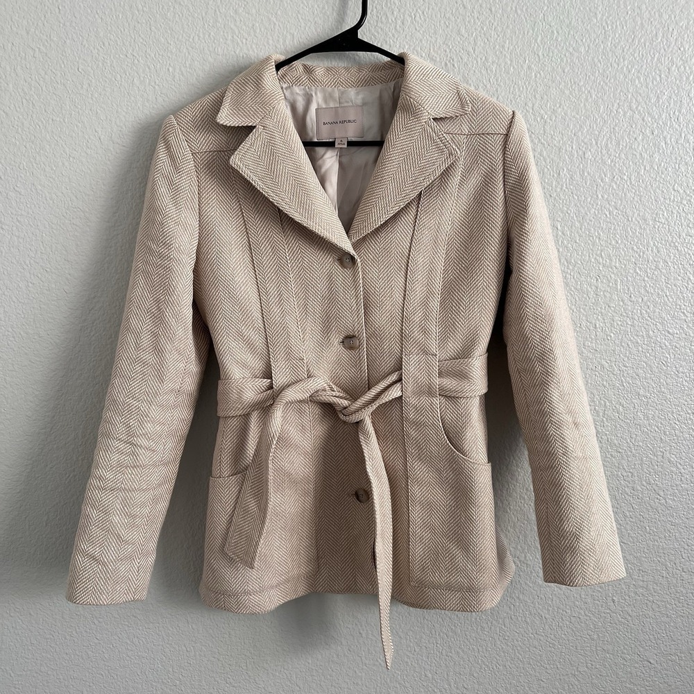Banana Republic Women's Sz 6 Norfolk Linen Blend Jacket Coat Herringbone